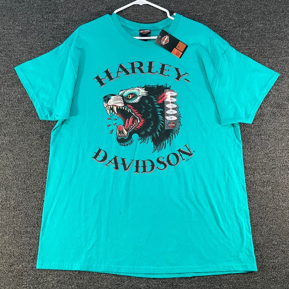 Harley Davidson T-Shirt Mens XL Teal NEW Lycan Wolf Graphic Biker Tee